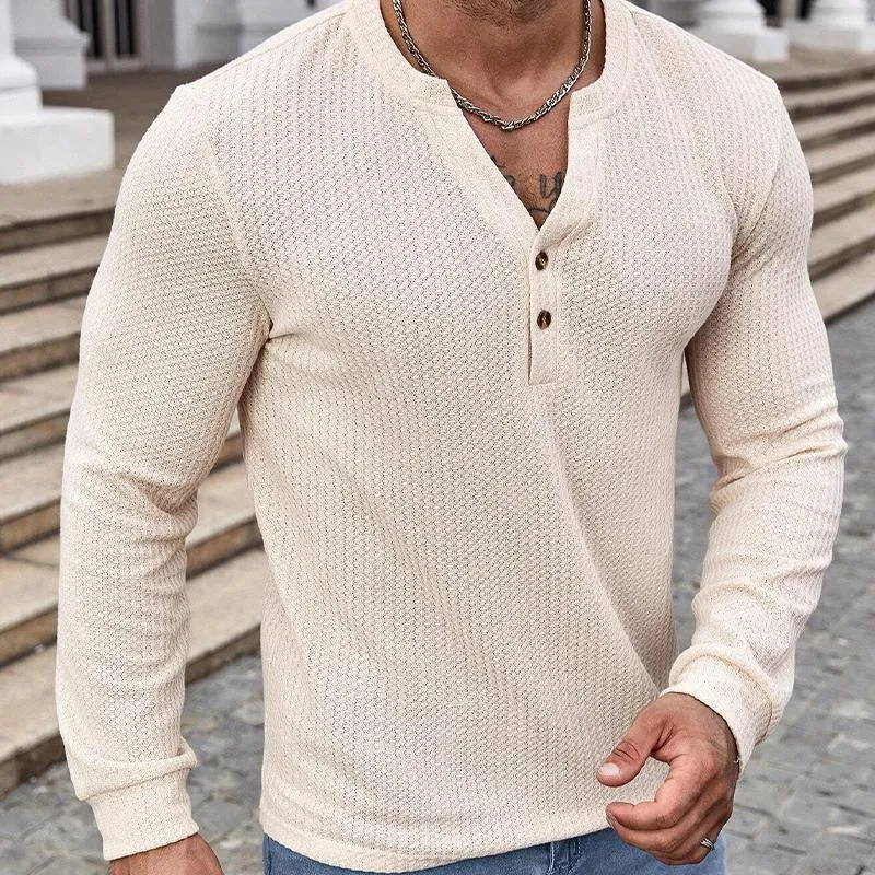 Men's Waffle Henley Neck Long Sleeve T-Shirt 60234204X sold by Manly product image thumbnail 3