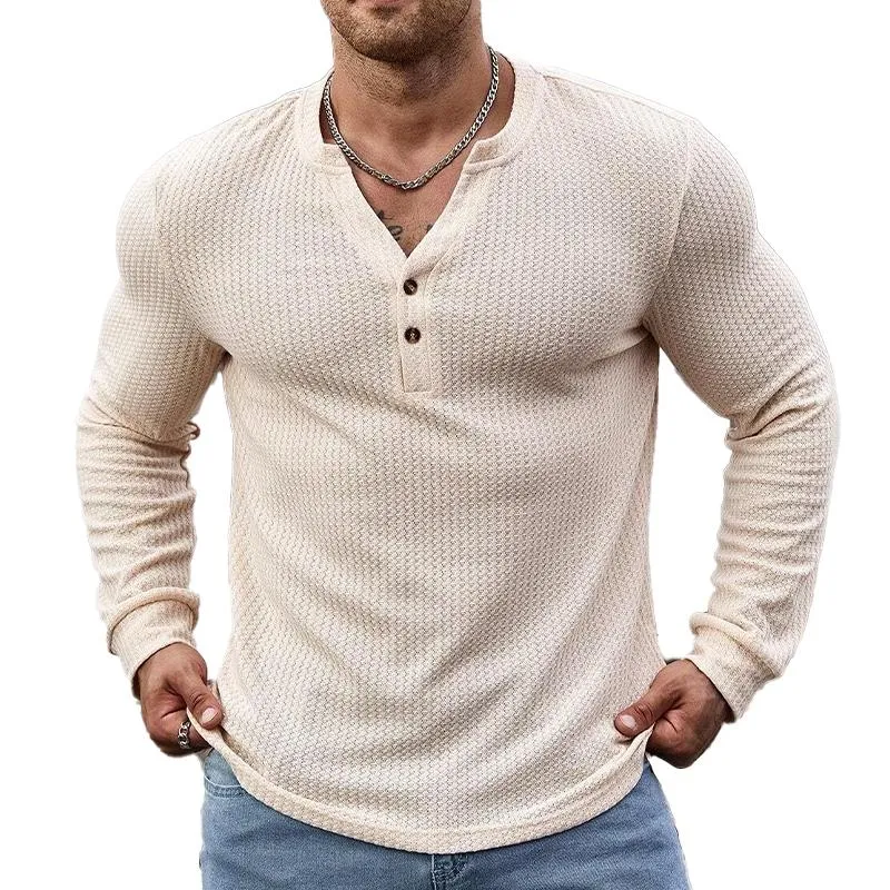 Men's Waffle Henley Neck Long Sleeve T-Shirt 60234204X sold by Manly