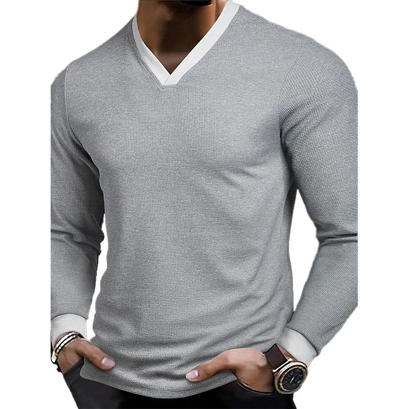 Men's Casual V-Neck Waffle Long Sleeve T-Shirt 67387035X sold by Manly