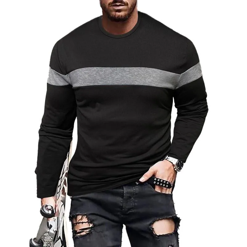 Men's Casual Striped Round Neck Long Sleeve T-Shirt 91252420X sold by Manly