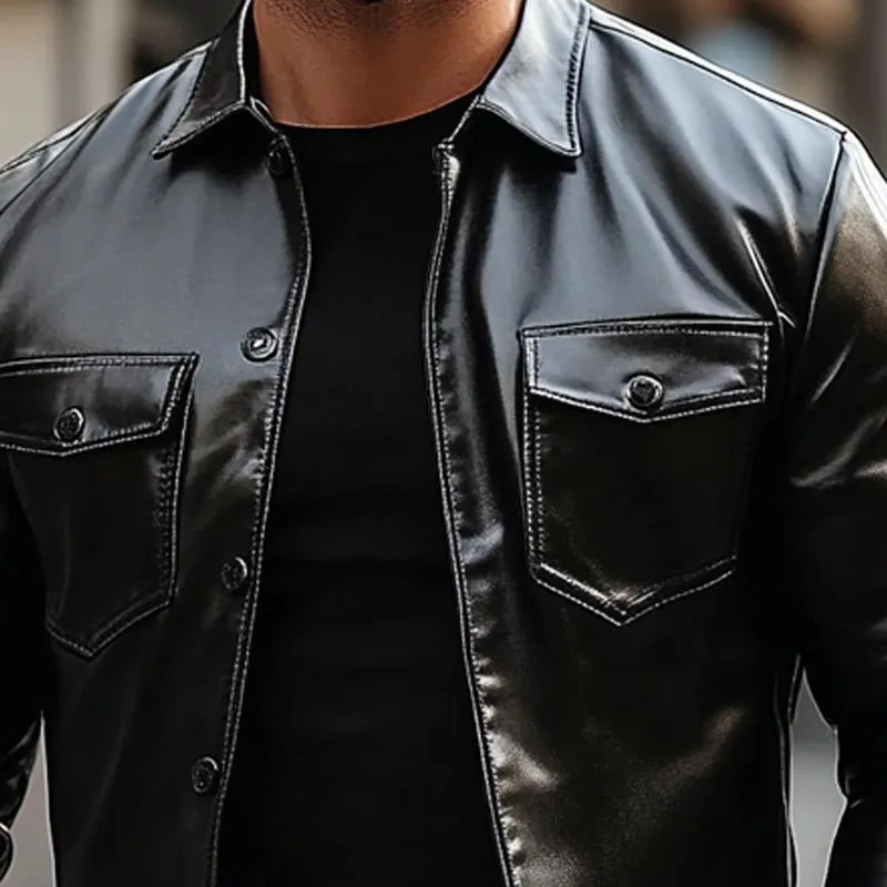 Men's Solid Color Single Breasted Motorcycle Jacket 79684570X sold by Manly product image thumbnail 3