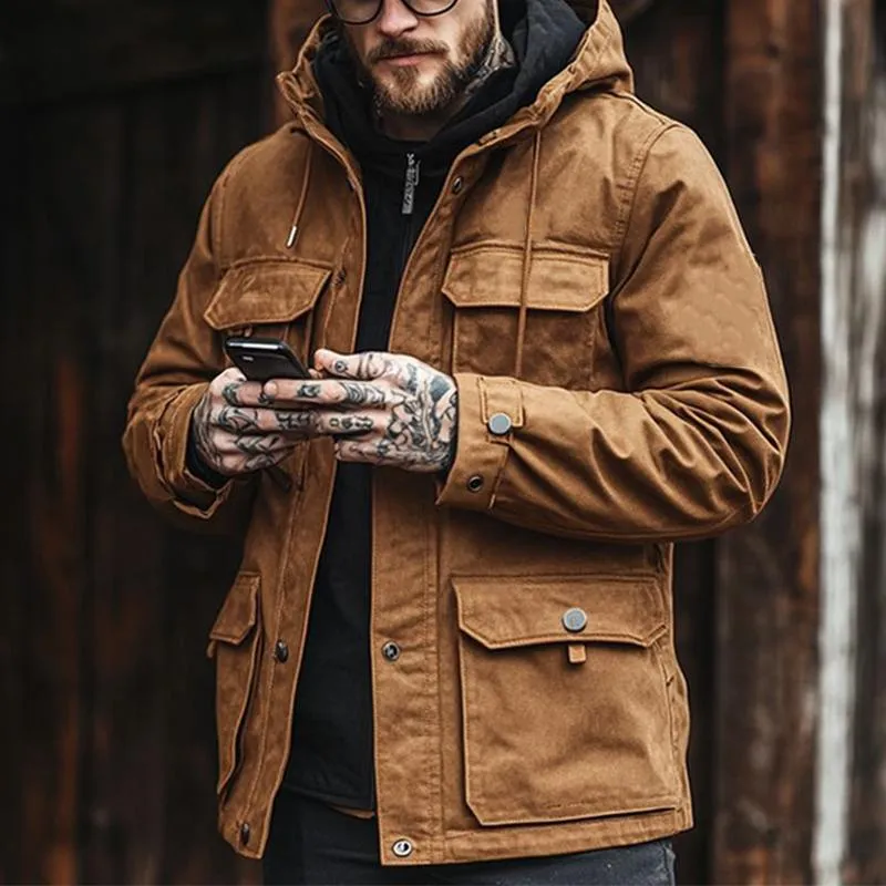 Men's Outdoor Multi-Pocket Canvas Hooded Coat 90230225X sold by Manly product image thumbnail 2