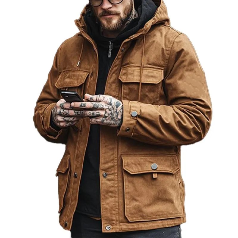 Men's Outdoor Multi-Pocket Canvas Hooded Coat 90230225X sold by Manly