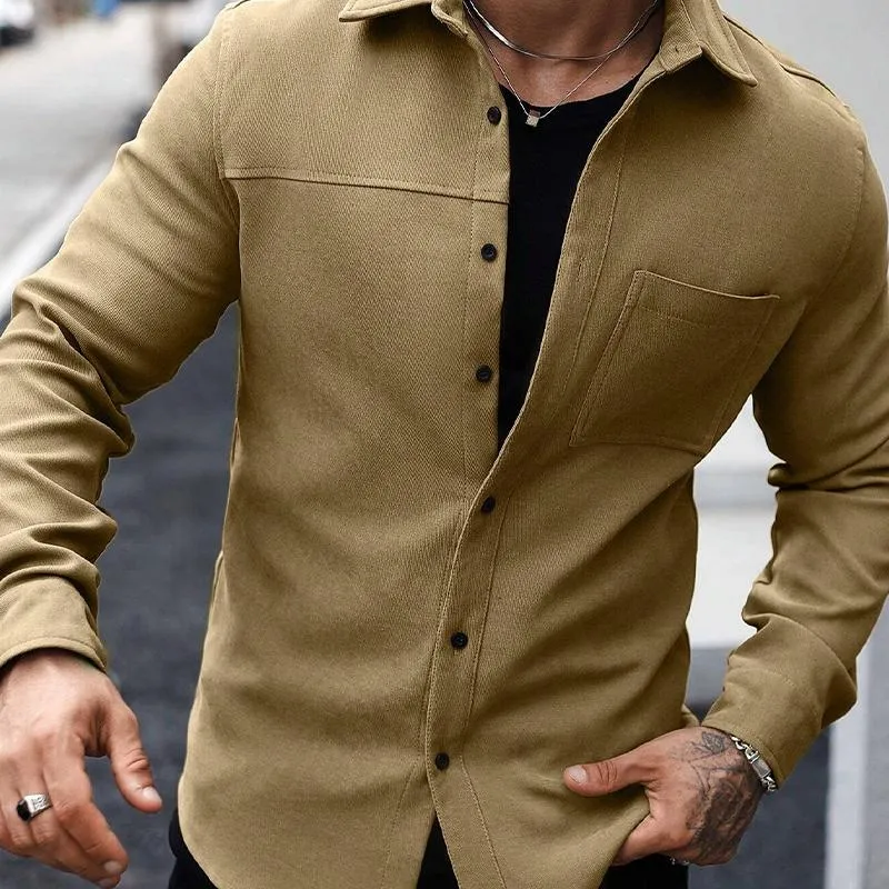 Men's Casual Solid Color Lapel Long Sleeve Shirt 03462414X sold by Manly product image thumbnail 2