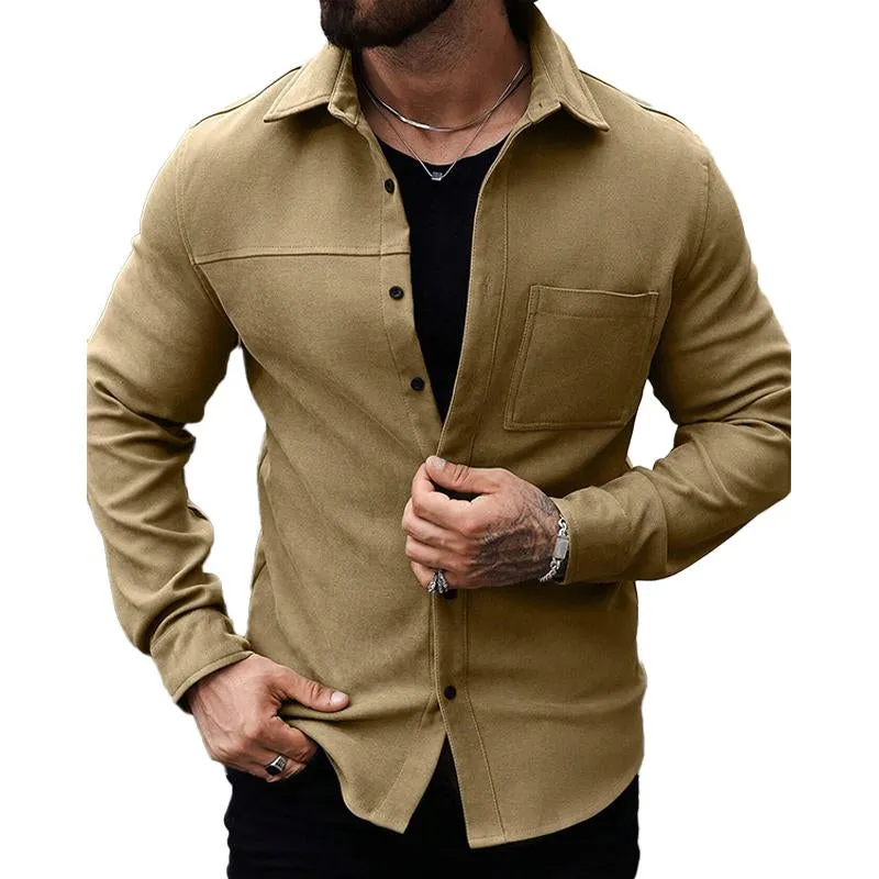 Men's Casual Solid Color Lapel Long Sleeve Shirt 03462414X sold by Manly