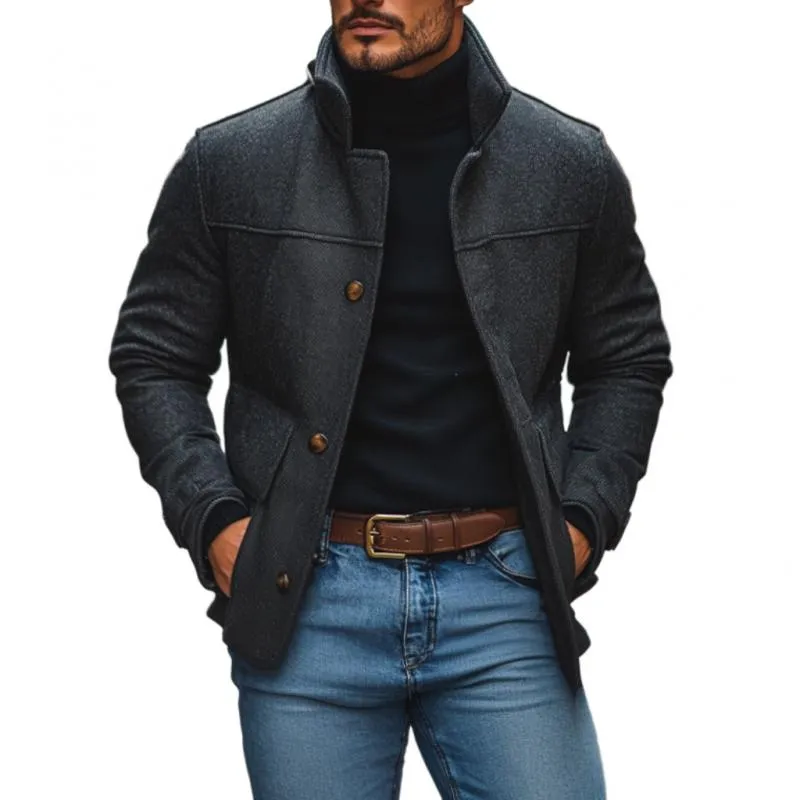 Men's Vintage Wool Blend Stand Collar Single Breasted Loose Short Coat 54423648M sold by Manly
