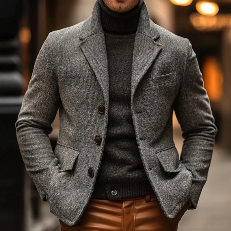 Men's Vintage Wool Blend Notch Lapel Single Breasted Blazer 54048841M sold by Manly product image thumbnail 2