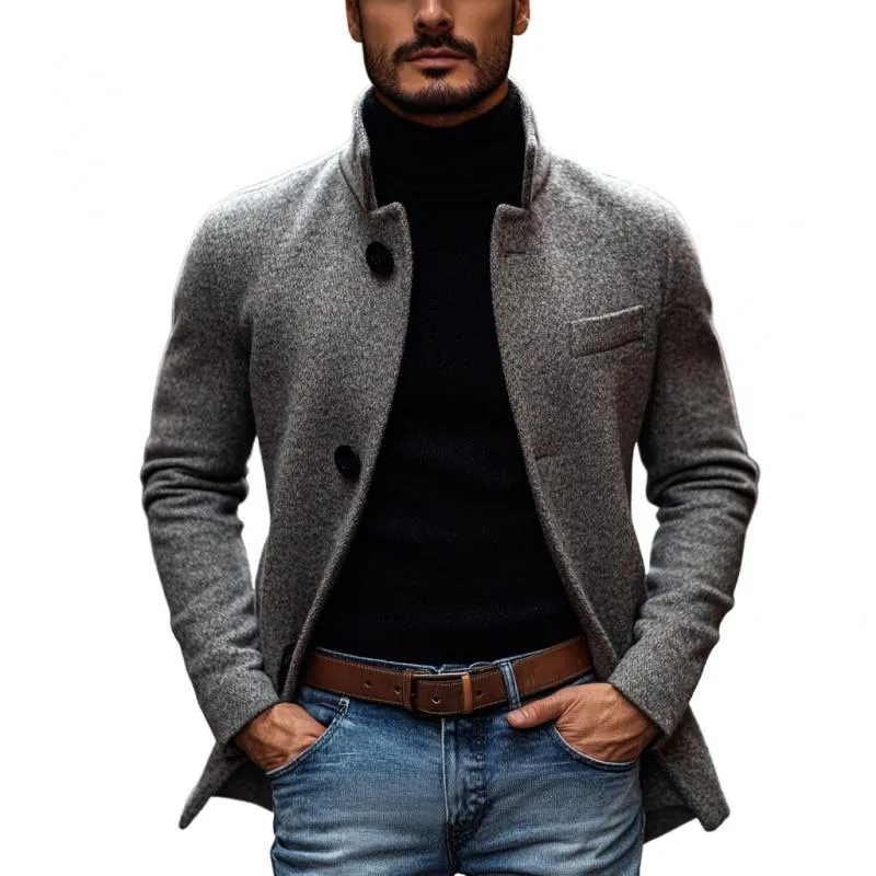 Men's Vintage Wool Blend Stand Collar Single Breasted Short Coat 86638071M sold by Manly