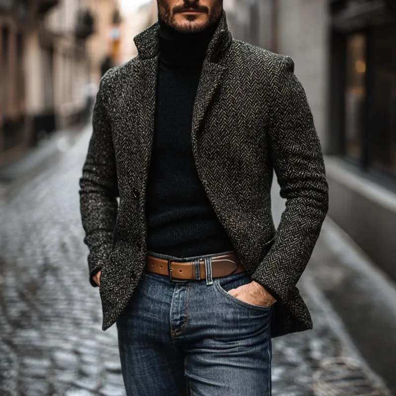 Men's Vintage Herringbone Notch Lapel Single Breasted Slim Fit Blazer 06356223M sold by Manly product image thumbnail 2