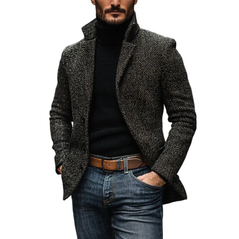 Men's Vintage Herringbone Notch Lapel Single Breasted Slim Fit Blazer 06356223M sold by Manly