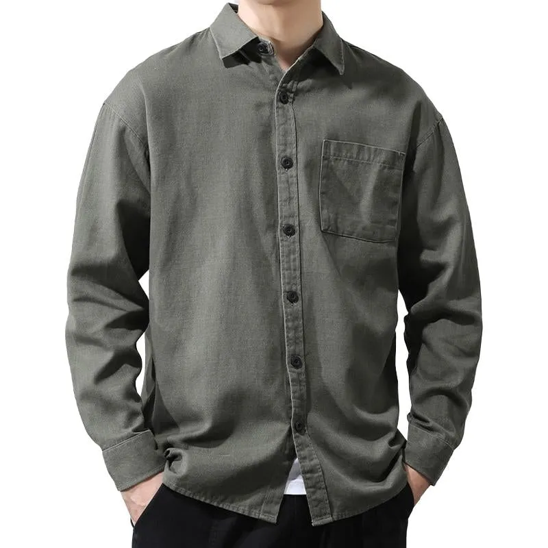 Men's Casual Cotton Loose Lapel Patch Pocket Long Sleeve Shirt 10255957M sold by Manly