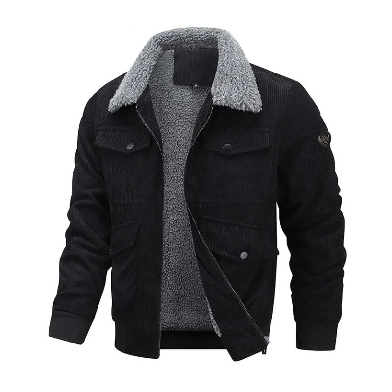 Men's Casual Lapel Corduroy Thickened Lambswool Multi-Pocket Zipper Jacket 14154496M sold by Manly product image thumbnail 3