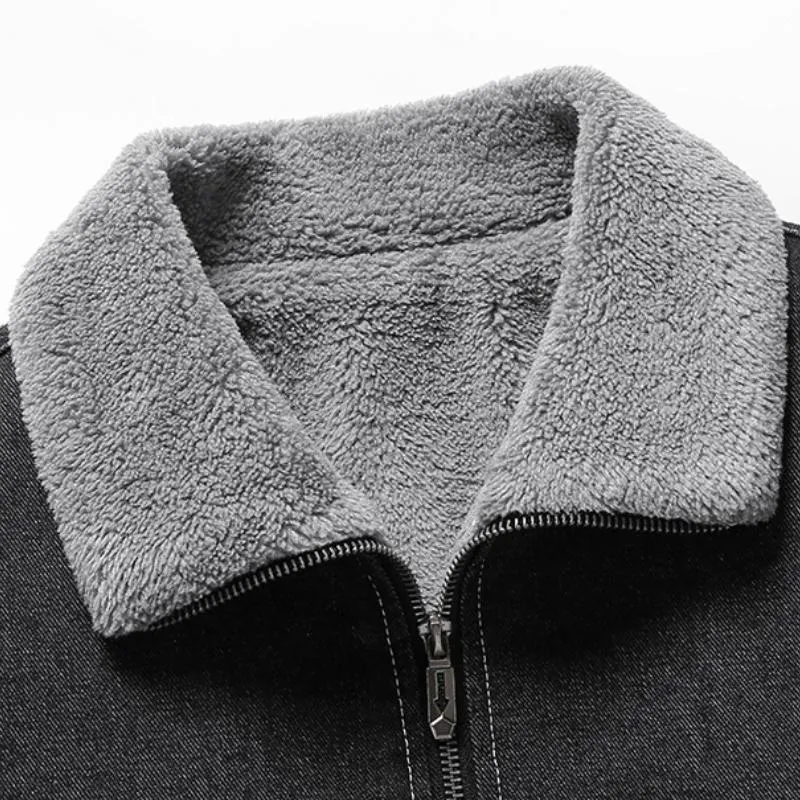 Men's Casual Fleece Warm Patchwork Lapel Single-breasted Denim Jacket 80970820M sold by Manly product image thumbnail 5