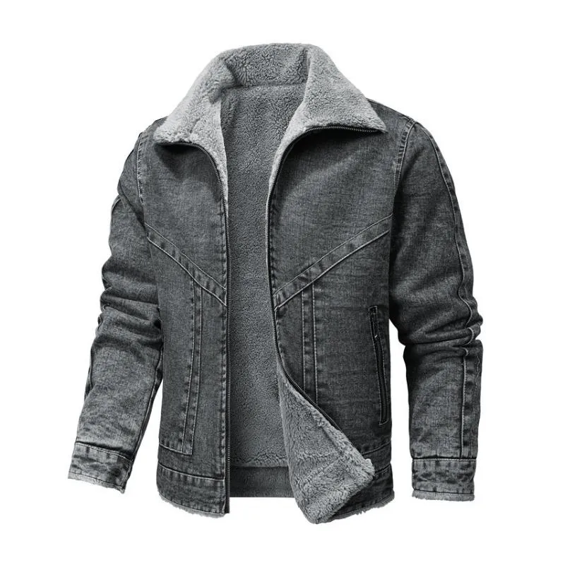 Men's Casual Fleece Warm Patchwork Lapel Single-breasted Denim Jacket 80970820M sold by Manly