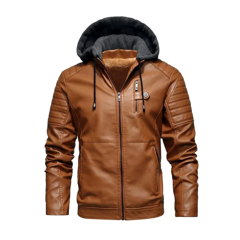 Men's Vintage Hooded Fleece Warm Zip-Up Slim Fit Leather Jacket 54049615M sold by Manly