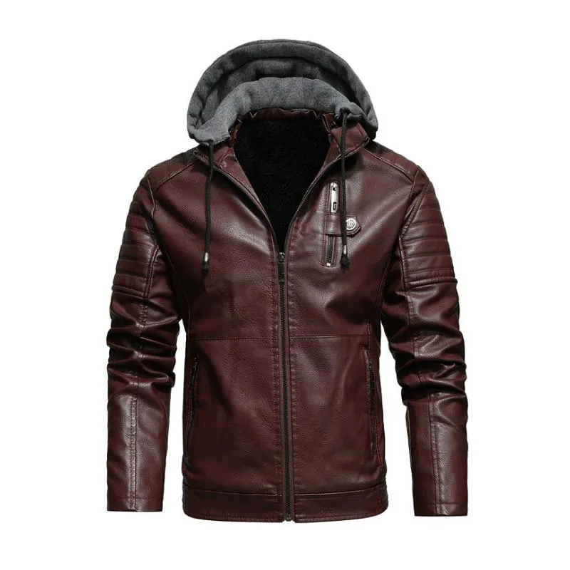 Men's Vintage Hooded Fleece Warm Zip-Up Slim Fit Leather Jacket 54049615M sold by Manly product image thumbnail 2