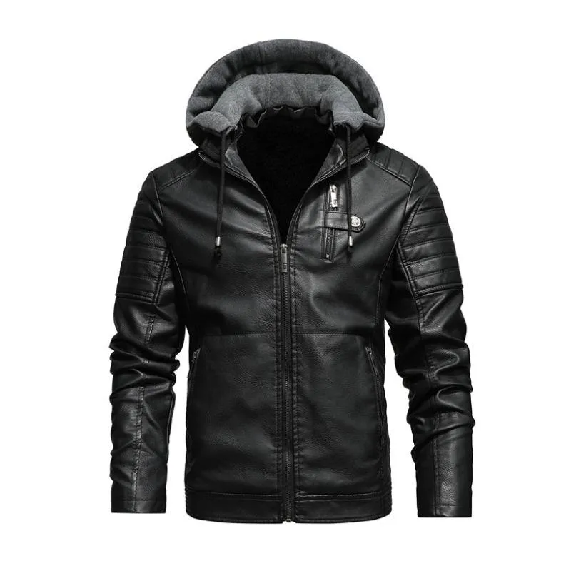 Men's Vintage Hooded Fleece Warm Zip-Up Slim Fit Leather Jacket 54049615M sold by Manly product image thumbnail 3