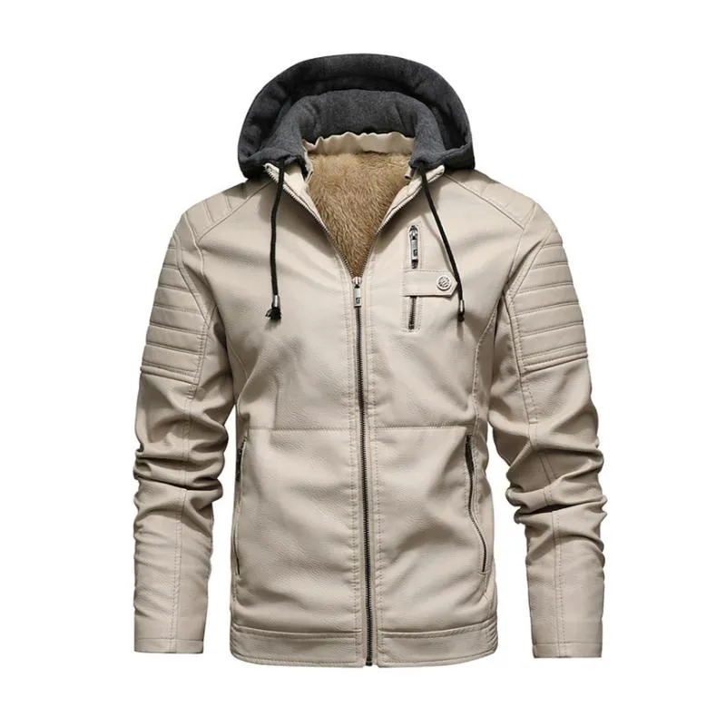 Men's Vintage Hooded Fleece Warm Zip-Up Slim Fit Leather Jacket 54049615M sold by Manly product image thumbnail 4