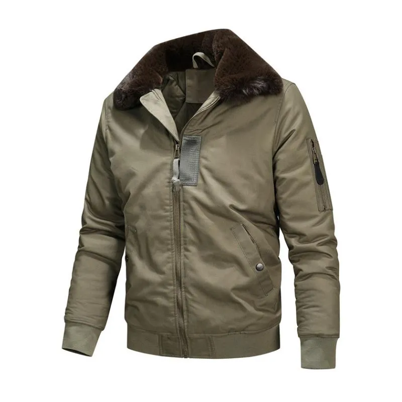 Men's Casual Fleece Lapel Zip-up Washed Cotton Cargo Jacket 05642338M sold by Manly