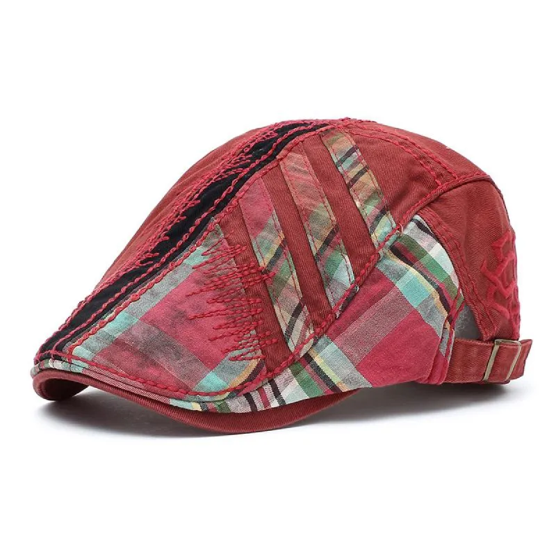 Men's Retro Stitching Plaid Beret Hat 35528198U sold by Manly