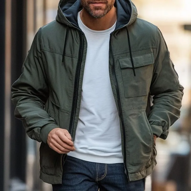 Men's Dark Green Hooded Zip-Up Jacket 95893078U sold by Manly product image thumbnail 3