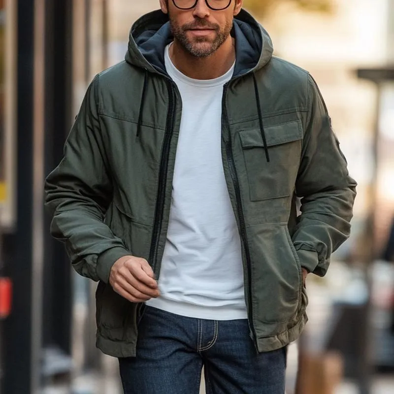 Men's Dark Green Hooded Zip-Up Jacket 95893078U sold by Manly product image thumbnail 2