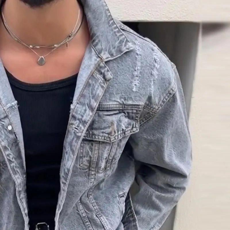 Men's Retro Casual Washed Ripped Denim Jacket 22488496TO sold by Manly product image thumbnail 3