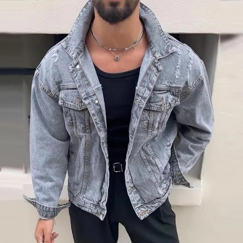 Men's Retro Casual Washed Ripped Denim Jacket 22488496TO sold by Manly product image thumbnail 2