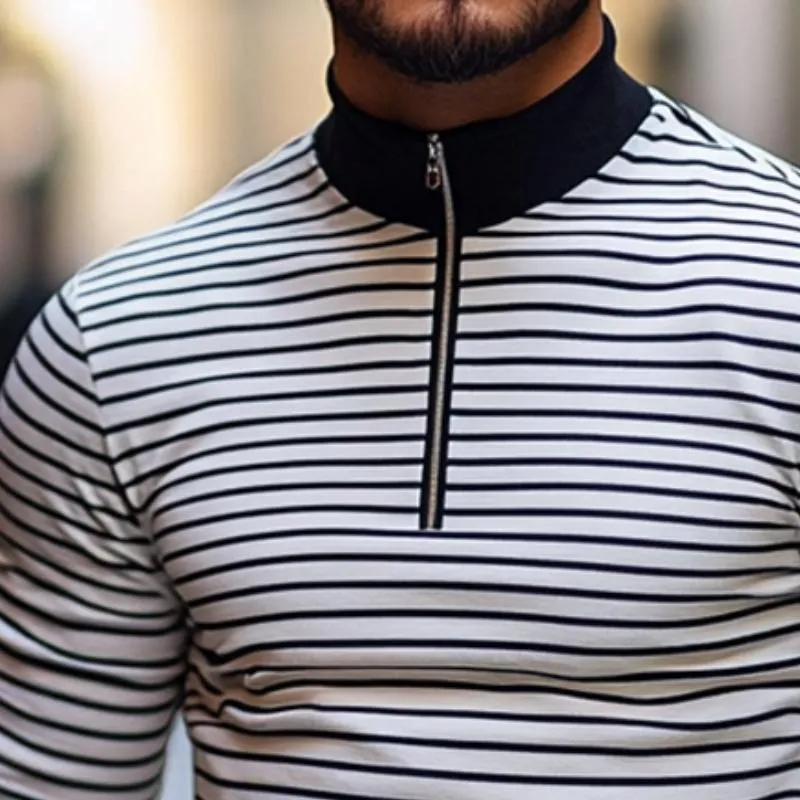 Men's Retro Casual Striped Stand Collar Printed Long Sleeve T-Shirt 18069225TO sold by Manly product image thumbnail 3