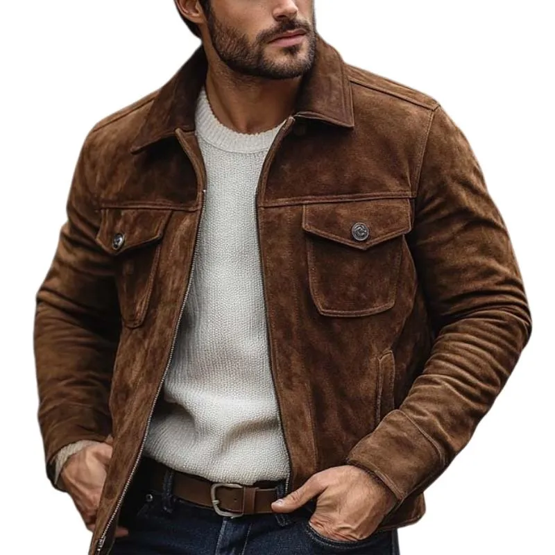 Men's Vintage Casual Multi-Pocket Lapel Suede Jacket 61712631K sold by Manly