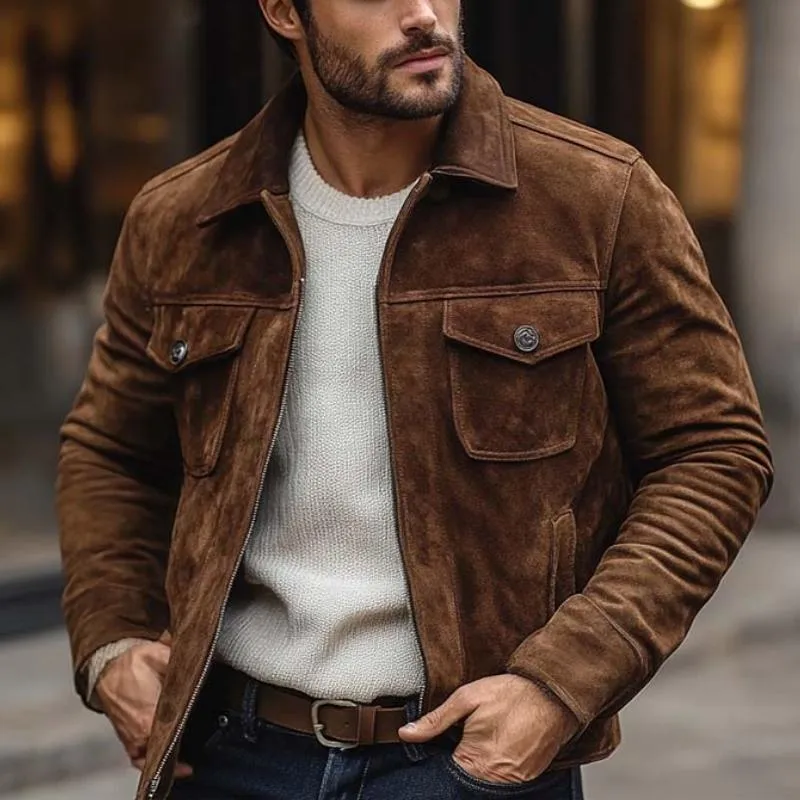 Men's Vintage Casual Multi-Pocket Lapel Suede Jacket 61712631K sold by Manly product image thumbnail 2