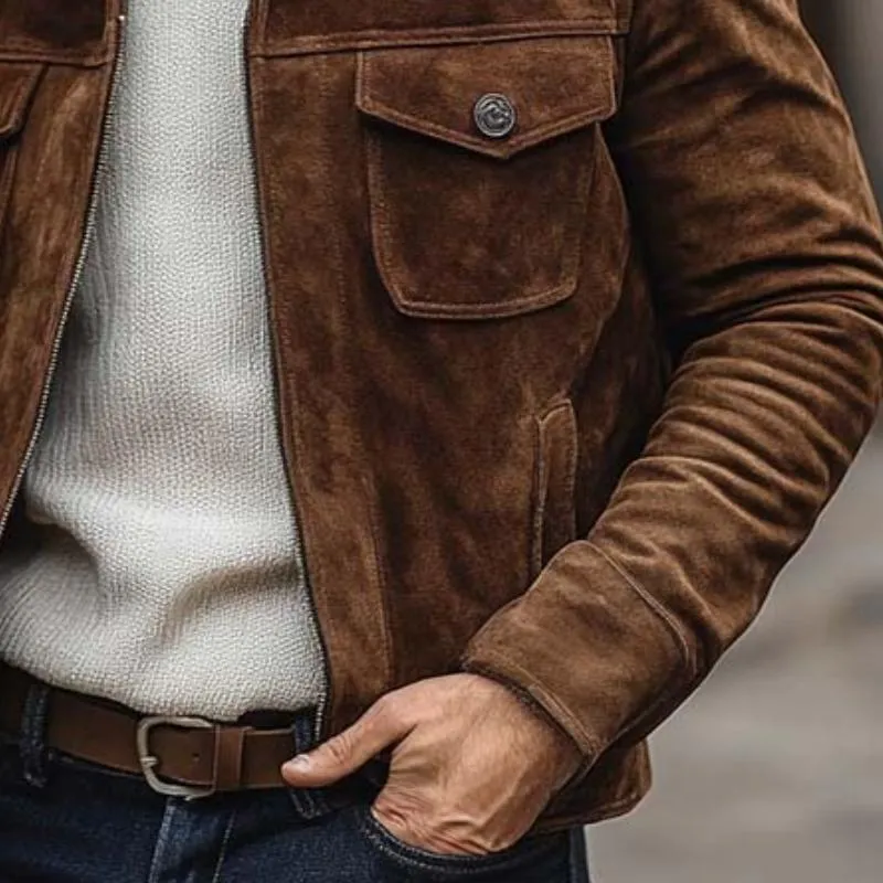 Men's Vintage Casual Multi-Pocket Lapel Suede Jacket 61712631K sold by Manly product image thumbnail 4