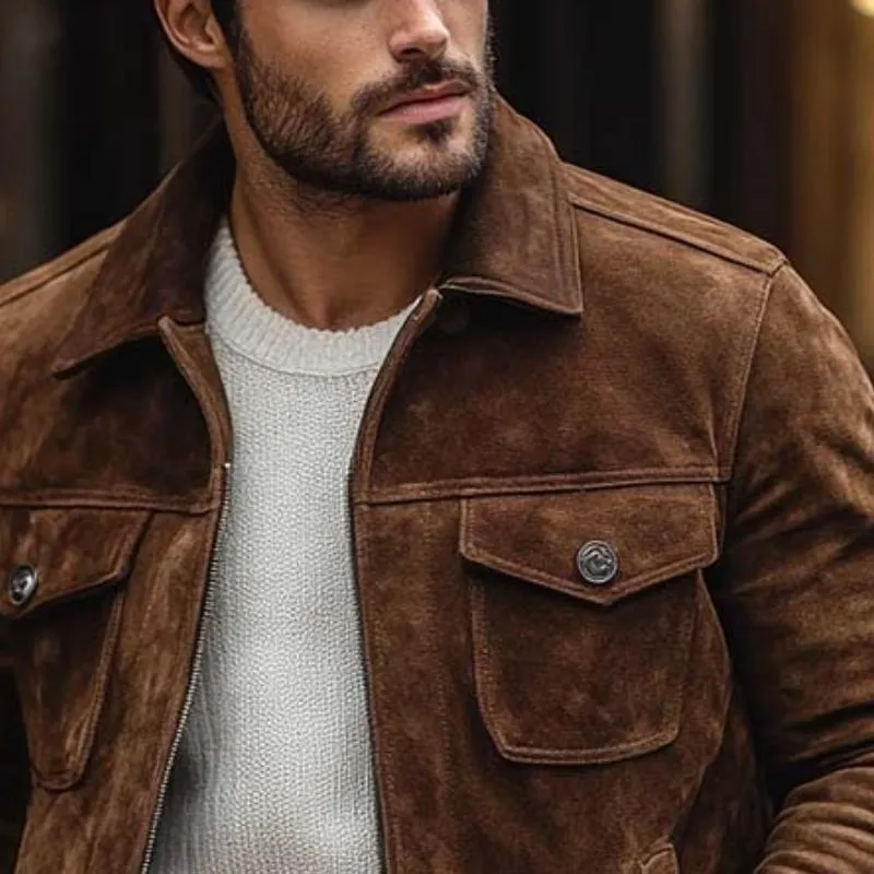 Men's Vintage Casual Multi-Pocket Lapel Suede Jacket 61712631K sold by Manly product image thumbnail 3