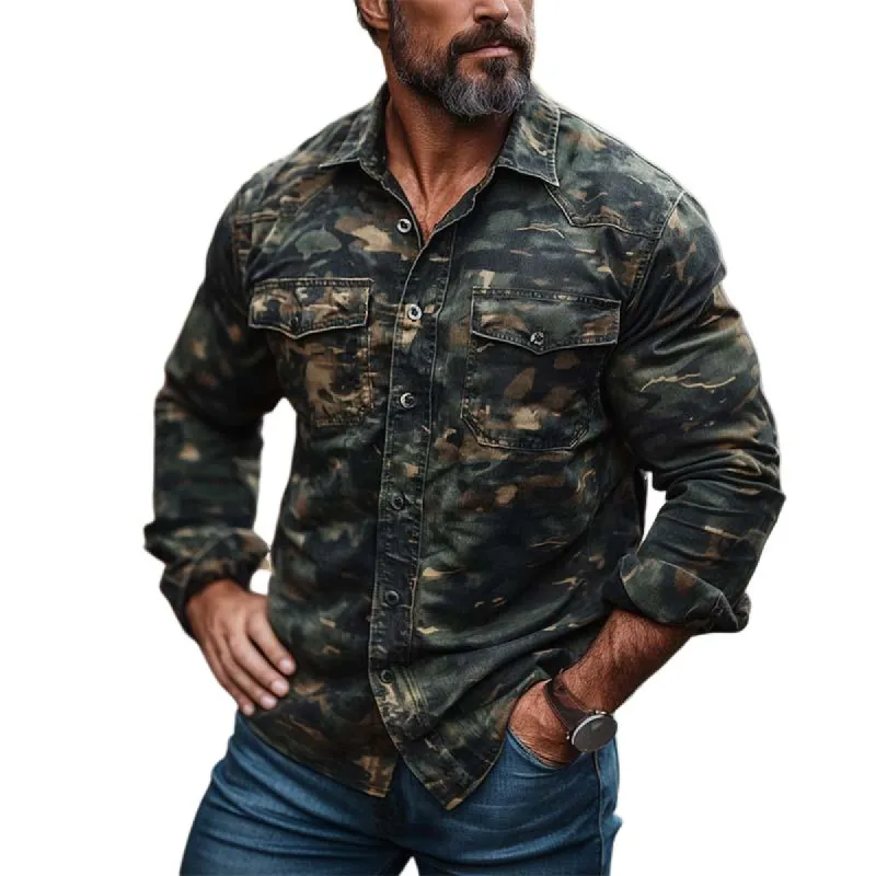 Men's Classic Casual Slim Fit Camouflage Workwear Long Sleeve Shirt 41195156K sold by Manly