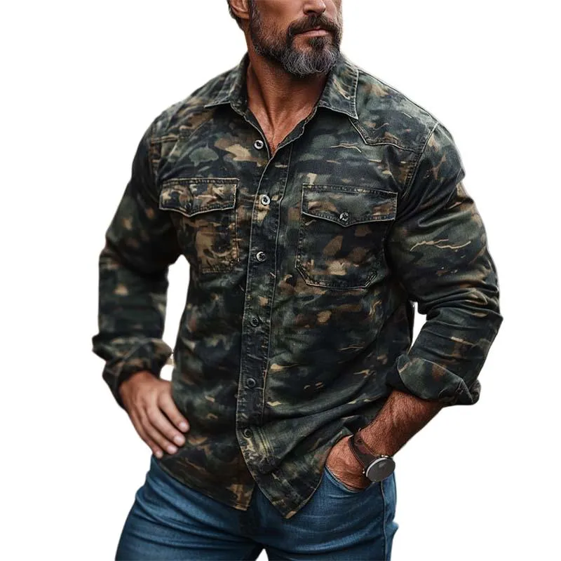 Men's Classic Casual Slim Fit Camouflage Workwear Long Sleeve Shirt 41195156K sold by Manly