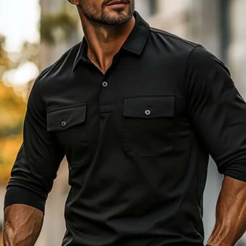 Men's Classic Casual Slim Fit Multi-Pocket Cotton Long Sleeve POLO Shirt 31542485K sold by Manly product image thumbnail 3