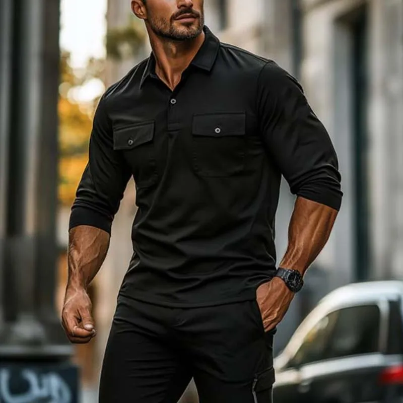 Men's Classic Casual Slim Fit Multi-Pocket Cotton Long Sleeve POLO Shirt 31542485K sold by Manly product image thumbnail 2