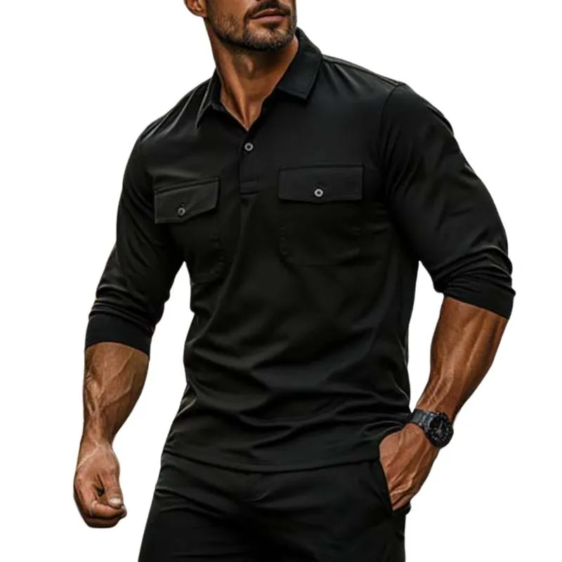 Men's Classic Casual Slim Fit Multi-Pocket Cotton Long Sleeve POLO Shirt 31542485K sold by Manly