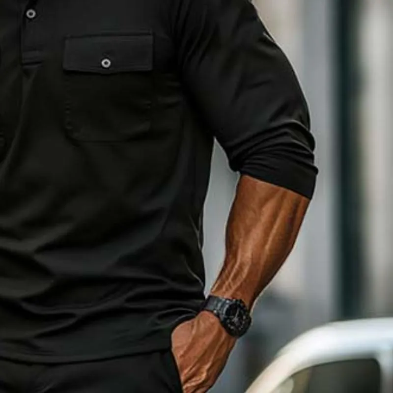 Men's Classic Casual Slim Fit Multi-Pocket Cotton Long Sleeve POLO Shirt 31542485K sold by Manly product image thumbnail 4