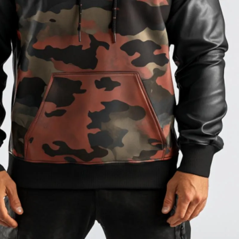 Men's Casual Fashionable Stitching Camouflage Leather Hoodie 28803169K sold by Manly product image thumbnail 4