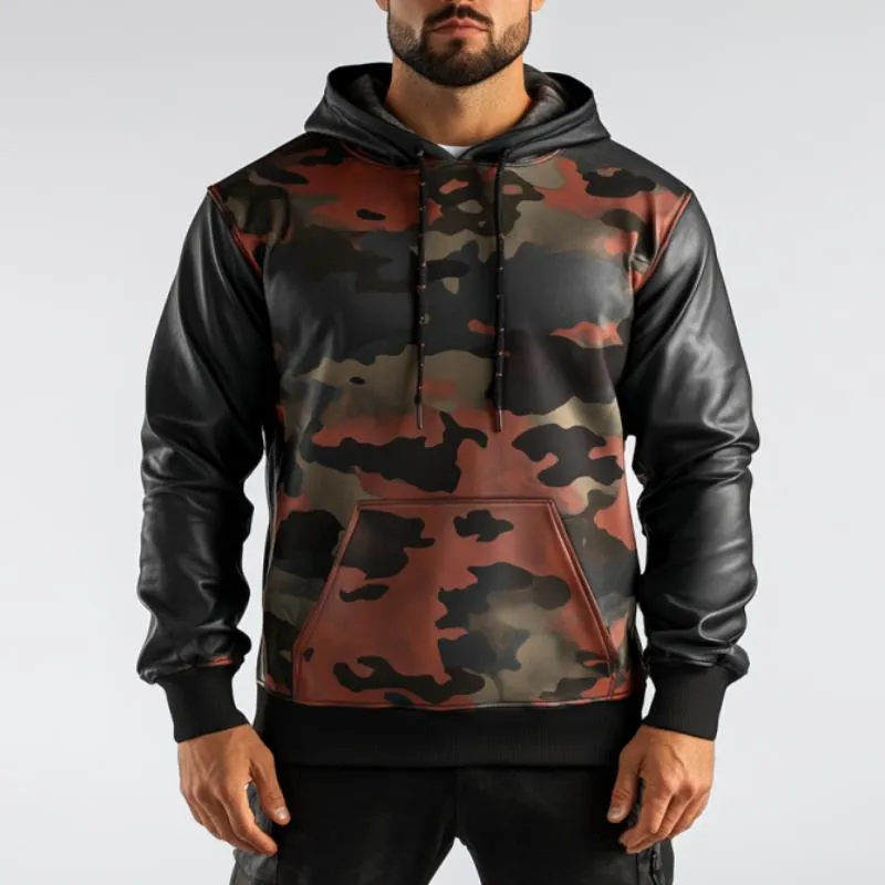 Men's Casual Fashionable Stitching Camouflage Leather Hoodie 28803169K sold by Manly product image thumbnail 2