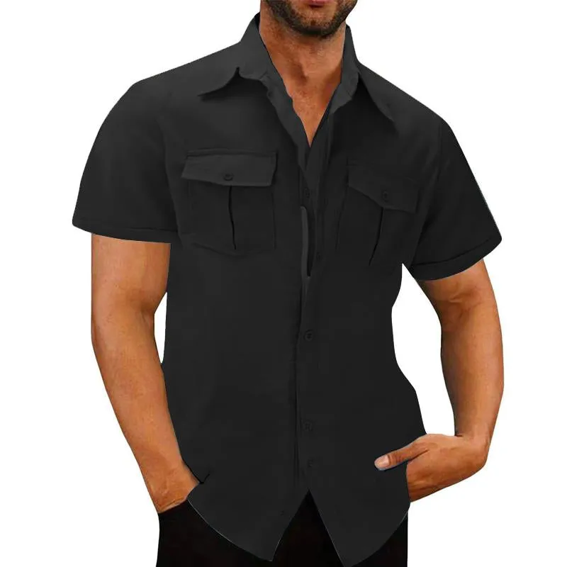 Men's Cotton and Linen Access Control Zipper Short-sleeved Shirt 68812229X sold by Manly product image thumbnail 3