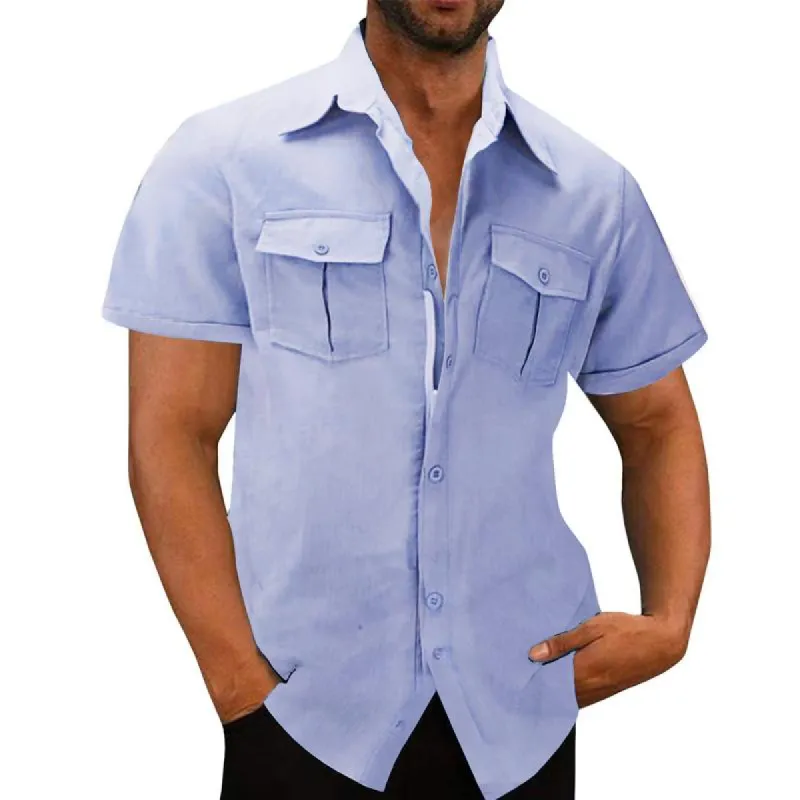 Men's Cotton and Linen Access Control Zipper Short-sleeved Shirt 68812229X sold by Manly