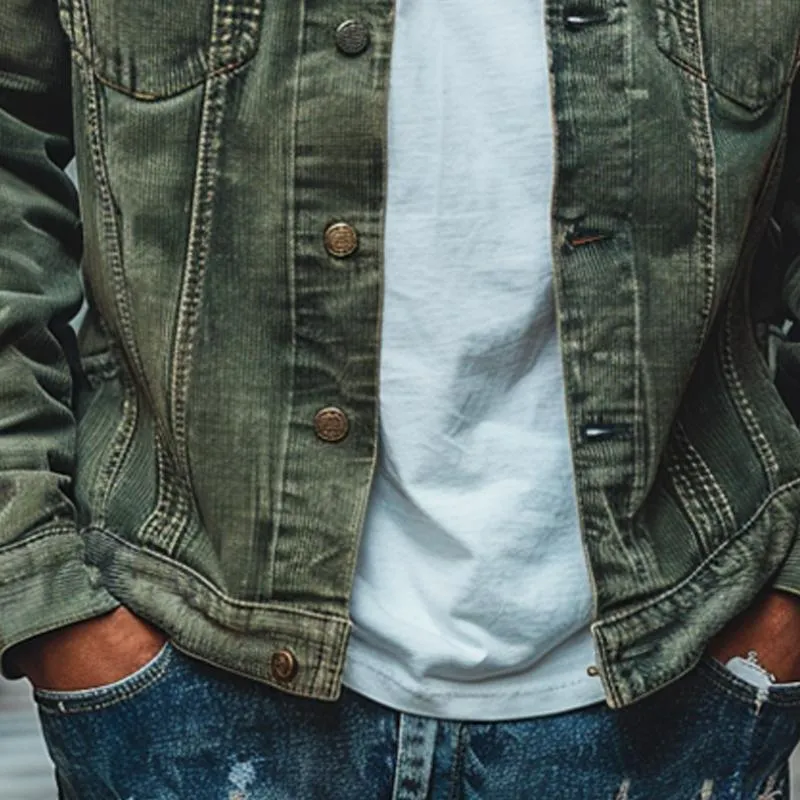 Men's Vintage Washed Lapel Denim Jacket 10944540X sold by Manly product image thumbnail 3