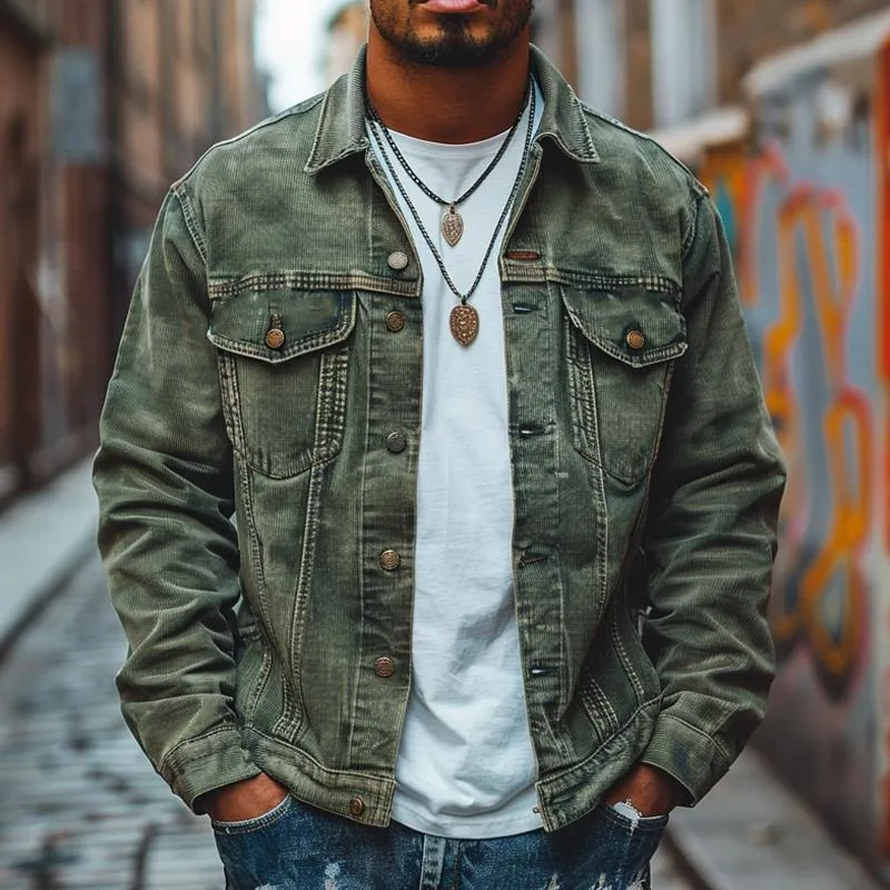 Men's Vintage Washed Lapel Denim Jacket 10944540X sold by Manly product image thumbnail 2