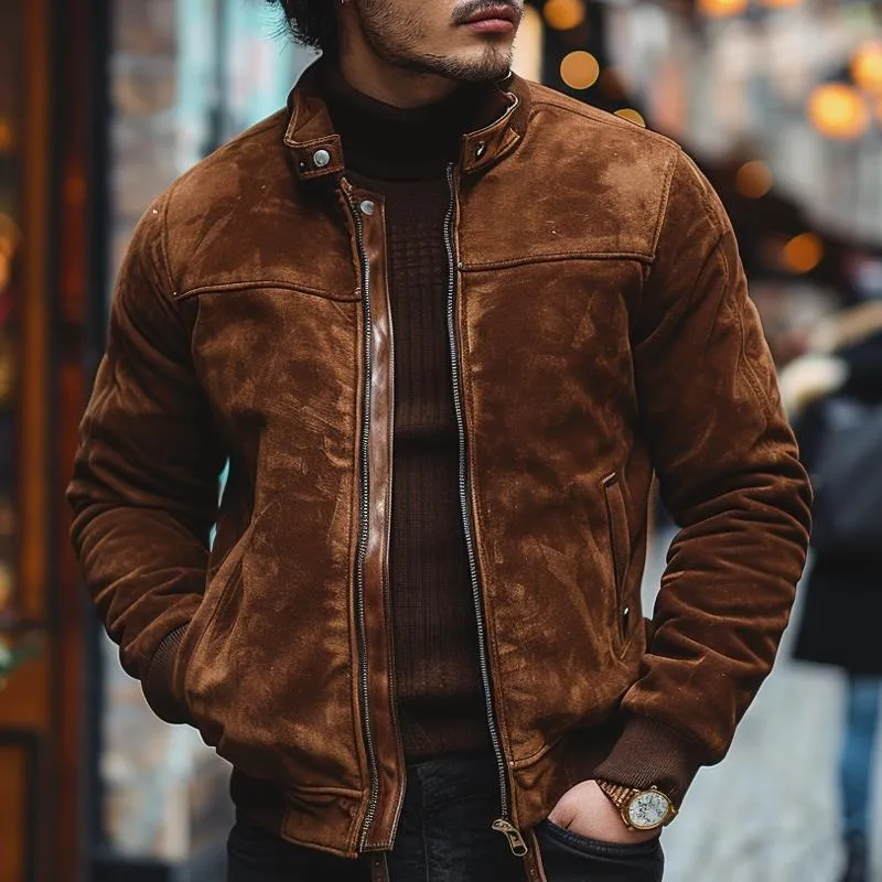 Men's Vintage Suede Stand Collar Jacket 19985087X sold by Manly product image thumbnail 2