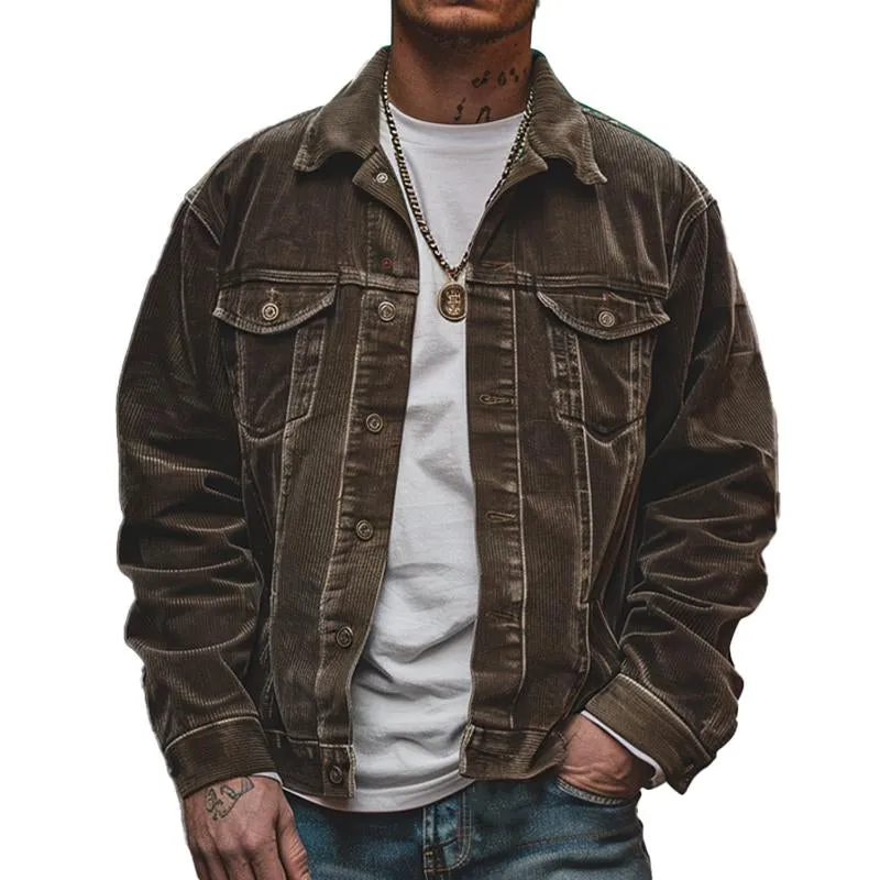 Men's Vintage Solid Cord Print Lapel Jacket 45293747X sold by Manly