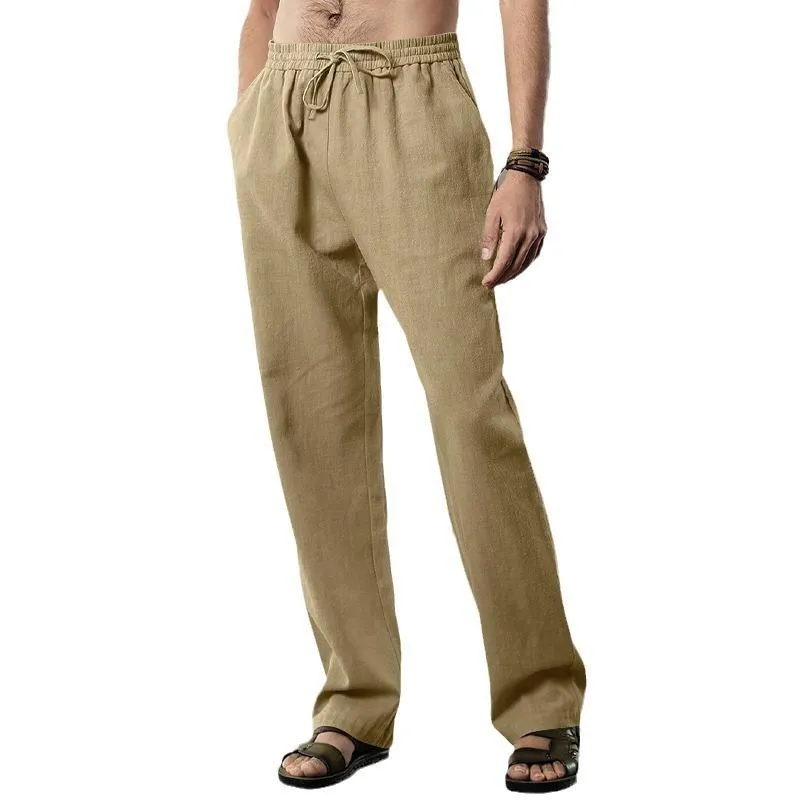Men's Casual Solid Color Linen Breathable Loose Pants 13939824M sold by Manly