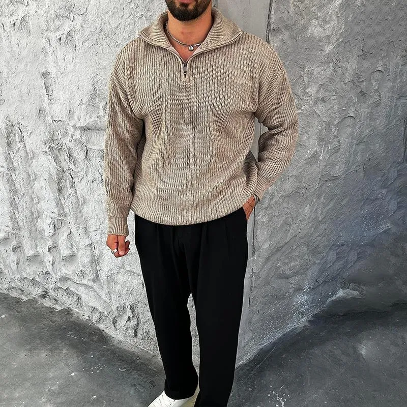 Men's Solid Color Knit Half-zip Neck Long Sleeve Casual Sweater 47190243Z sold by Manly product image thumbnail 3