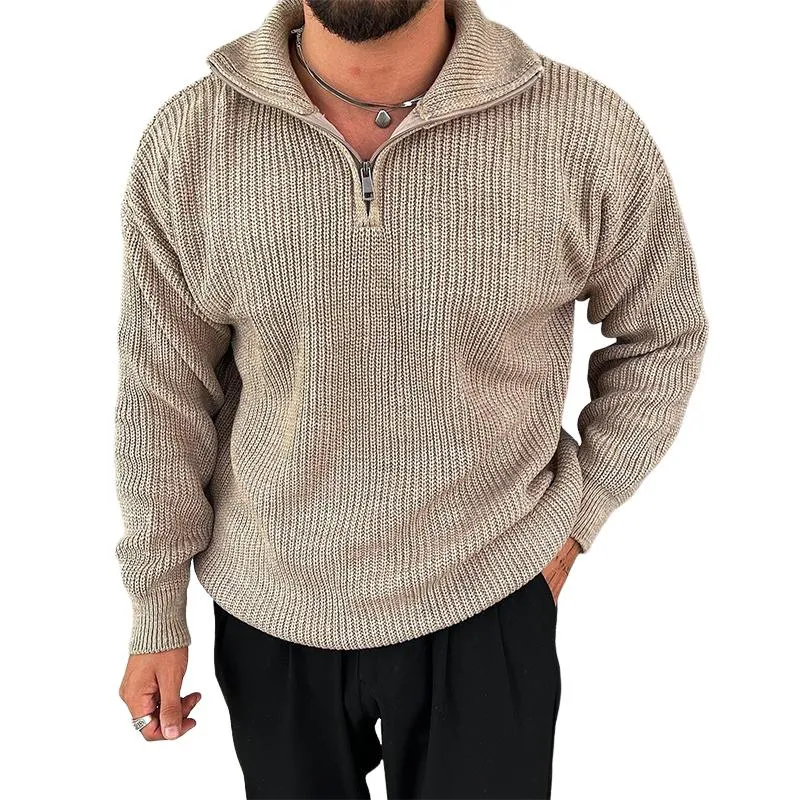 Men's Solid Color Knit Half-zip Neck Long Sleeve Casual Sweater 47190243Z sold by Manly